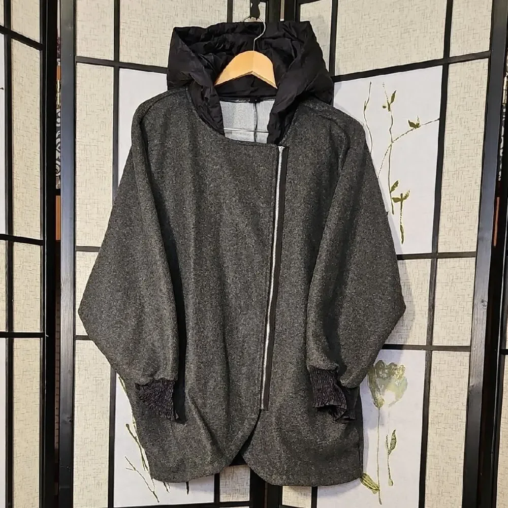 SHEIN Gray and Black Oversized Hooded Cape